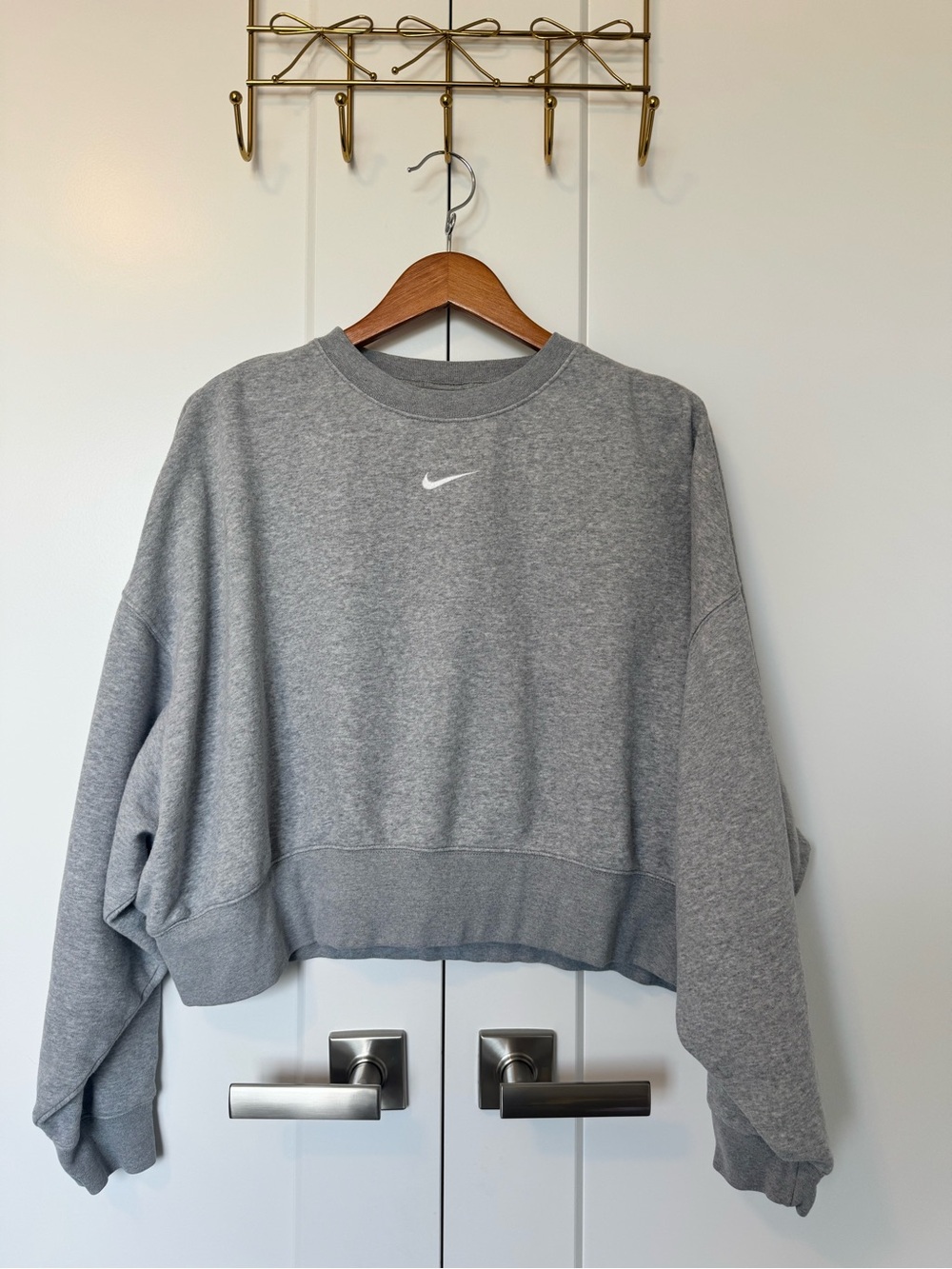 Nike Women's Gray Cropped Crew Sweatshirt with White Swoosh - Picture 7 of 7